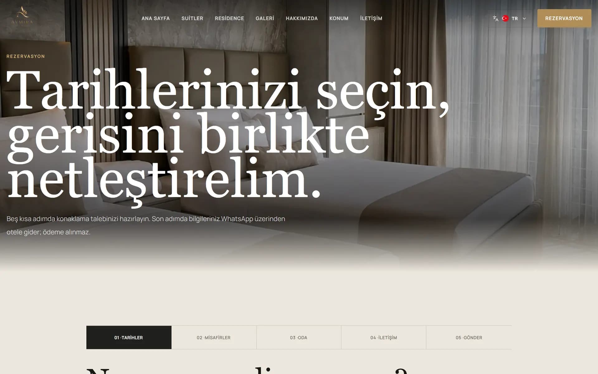 Aymira Hotel: Beş adımlı rezervasyon talebi