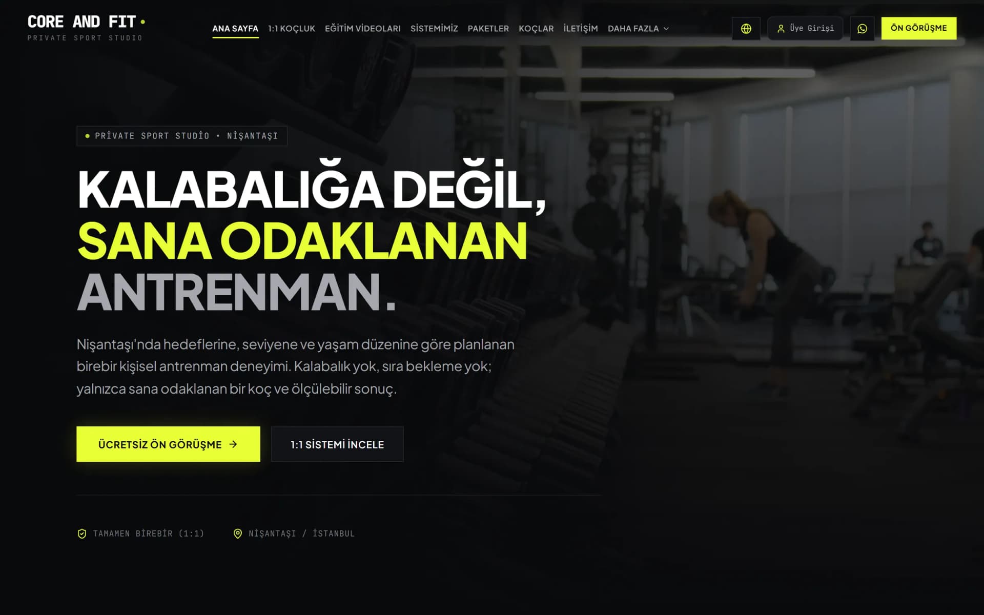 Core And Fit: ana sayfa, masaüstü görünüm