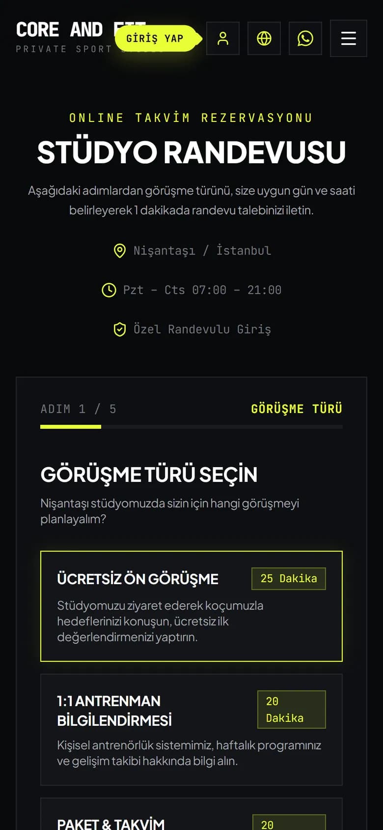 Core And Fit: Randevu akışı, mobil