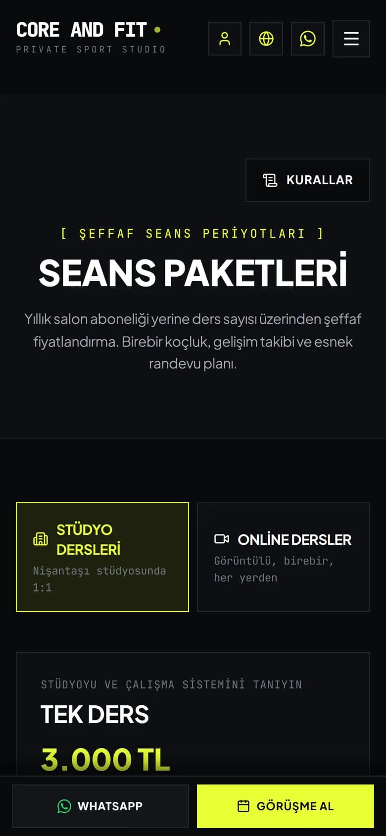 Core And Fit: Paketler, mobil