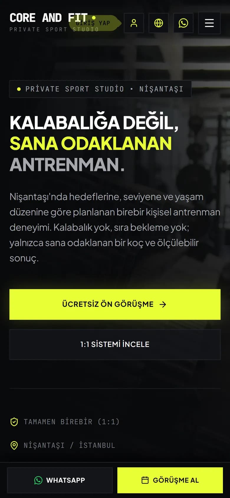 Core And Fit: ana sayfa, mobil görünüm