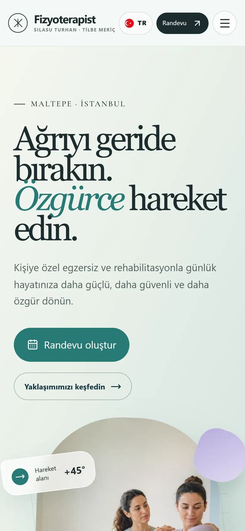 Turhan Meriç Fizyoterapi: ana sayfa, mobil görünüm